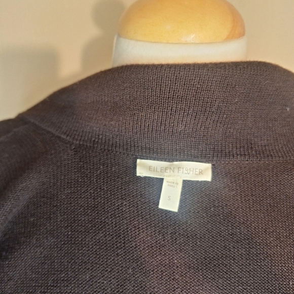 Eileen Fisher Peruvian Organic Cotton Tied Collar Hidden Snap Front Cardigan - Picture 7 of 8